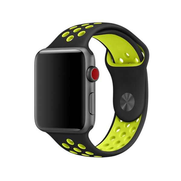 Силиконовый спортивный ремешок для Apple Watch 38/40, S/M (черный/салатовый)