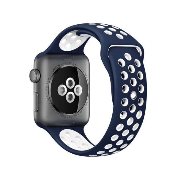 Силиконовый спортивный ремешок для Apple Watch (темно-синий/белый)