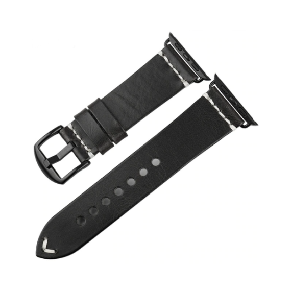 Кожаный ремешок Vintage для Apple Watch (черная кожа с черным адаптером)