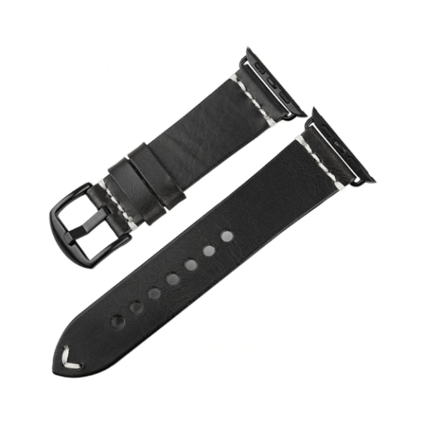 Кожаный ремешок Vintage для Apple Watch (черная кожа с черным адаптером)