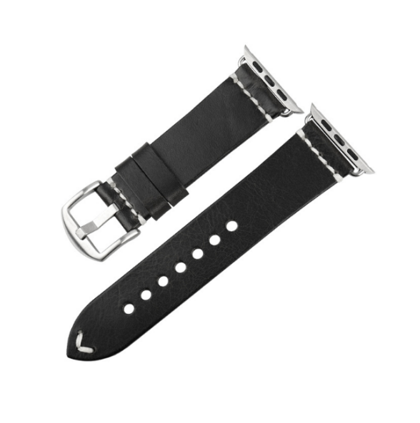 Кожаный ремешок Vintage для Apple Watch (черная кожа с серебристым адаптером)