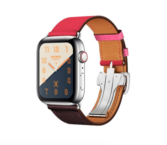 Кожаный ремешок HM Style с классической пряжкой для Apple Watch (шоколадный/розовый с лого)