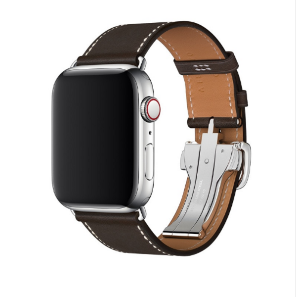 Кожаный ремешок HM Style с классической складной пряжкой для Apple Watch (Ébène Barenia с лого)