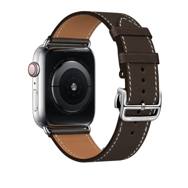Кожаный ремешок HM Style с классической складной пряжкой для Apple Watch (Ébène Barenia с лого)