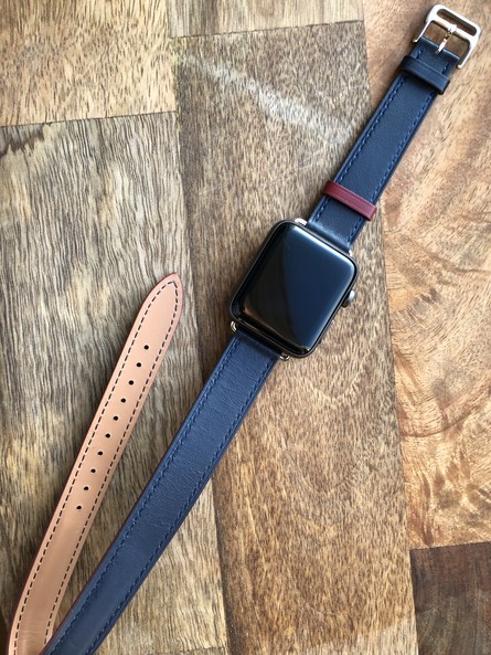 Кожаный ремешок HM Style Double Tour для Apple Watch (синий/красный с лого)
