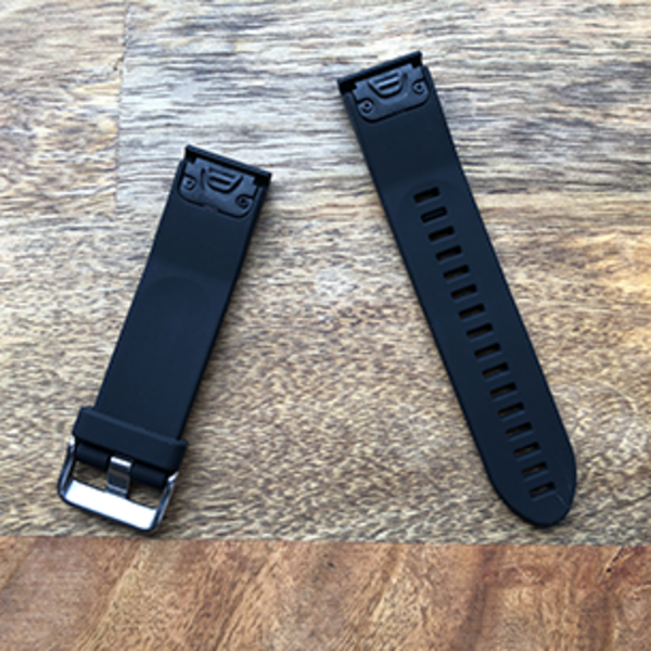 Силиконовый ремешок для Garmin Fenix 5S/6S (черный с серебристой пряжкой)