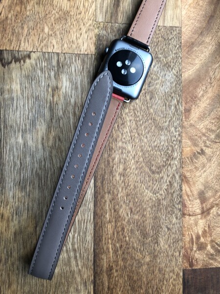 Кожаный ремешок HM Style Double Tour для Apple Watch (черный/оловяный/кирпичный с лого)