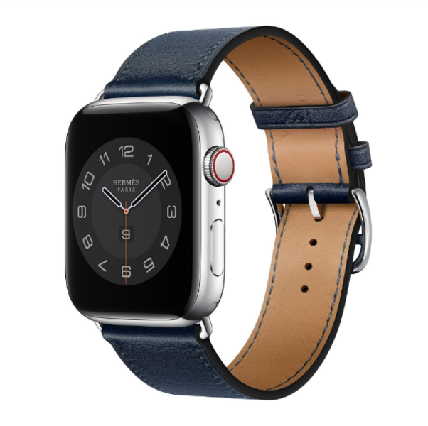 Кожаный ремешок HM Style с классической пряжкой для Apple Watch (темно-синий с лого)