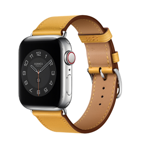 Кожаный ремешок HM Style с классической пряжкой для Apple Watch (золотой с лого)